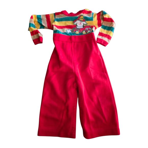 VTG Carters Rainbow Colorblock Jumper Baby SZ 18M Romper Fire Truck Dog Stripes - Picture 1 of 8